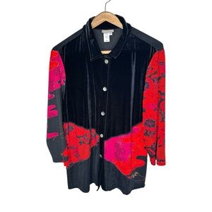 Coldwater Creek Mixed Media Patchwork Top Size 1X Velvet Slinky Knit Floral